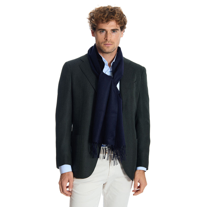 BICOLOR DARK BLUE SILK AND CASHMERE SCARF