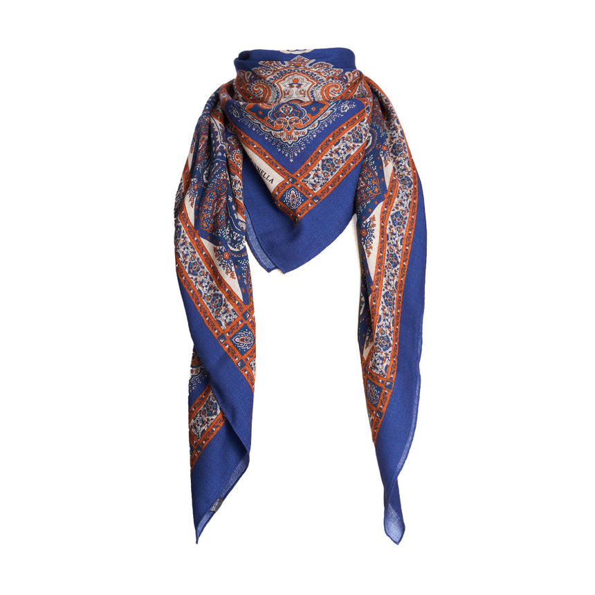 SOFT BLUE AND BROWN WOOL STOLE