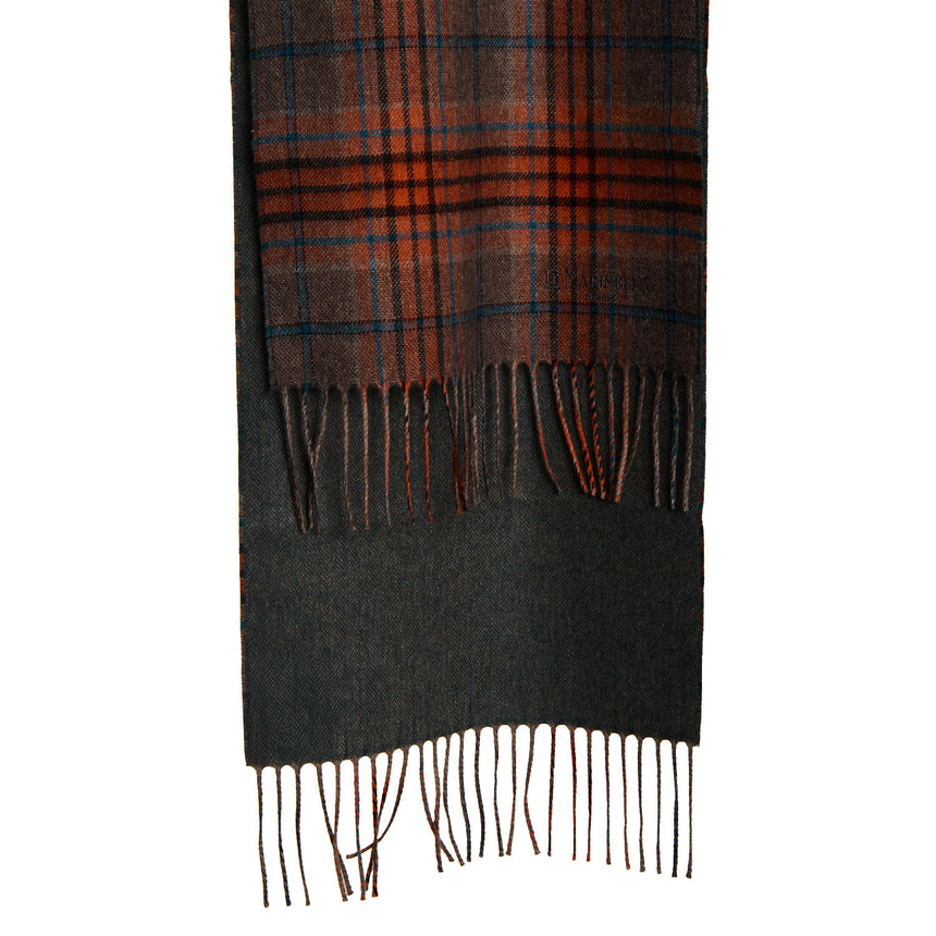 BROWN AND GREEN FRINGED SCARF