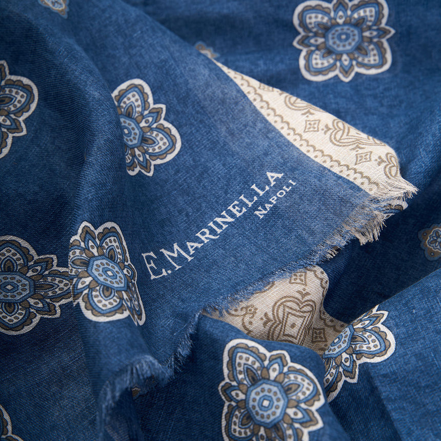 SCIARPA BLU IN COTONE E LINO