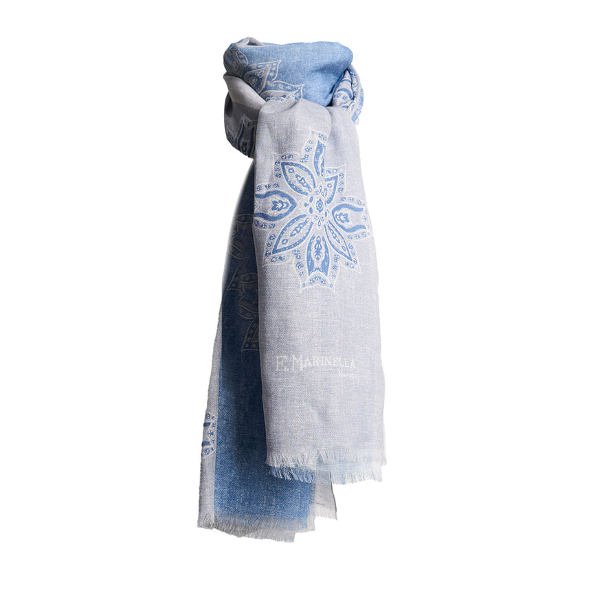 LIGHT BLUE COTTON AND LINEN SCARF