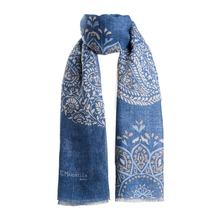 BLUE COTTON AND LINEN SCARF
