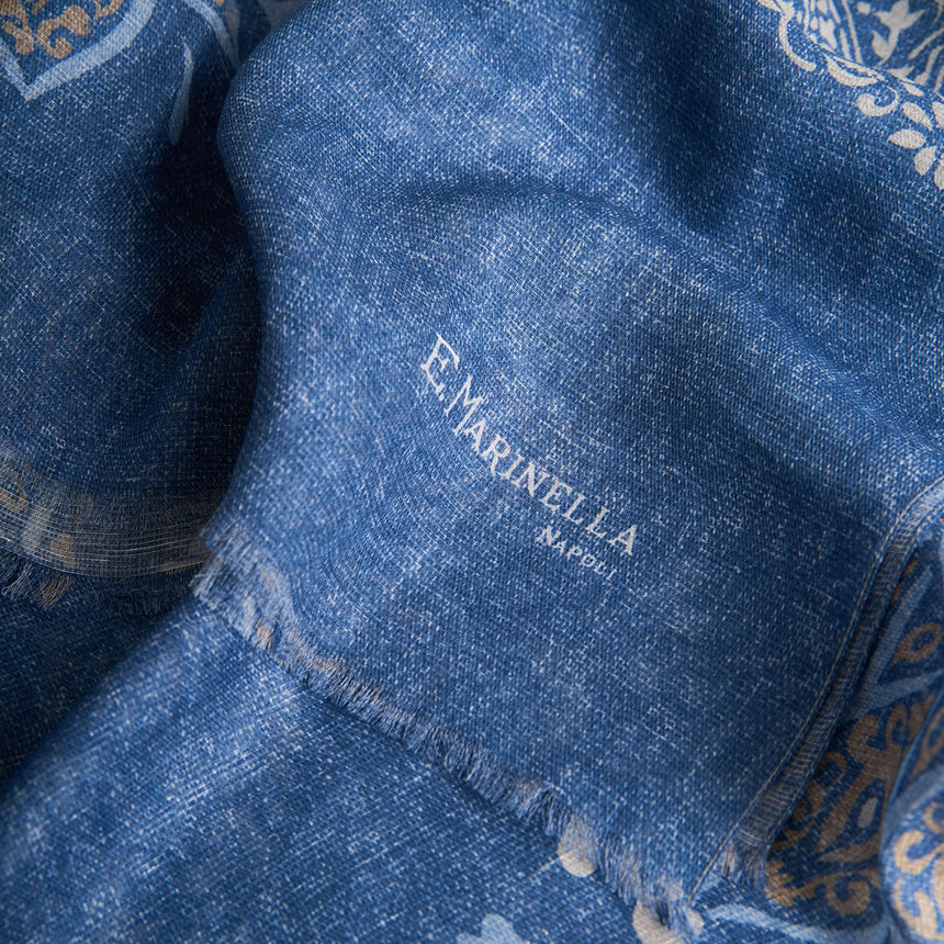BLUE COTTON AND LINEN SCARF