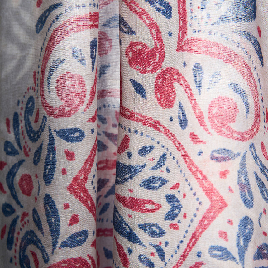 BLUE AND BEIGE COTTON AND LINEN SCARF