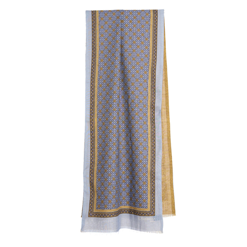 POWDER BLUE DOUBLE PATTERNED WOOL AND SILK SCARF
