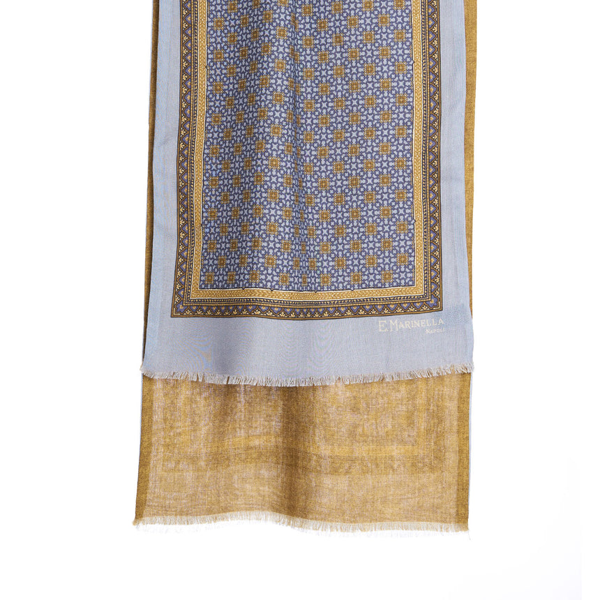 POWDER BLUE DOUBLE PATTERNED WOOL AND SILK SCARF