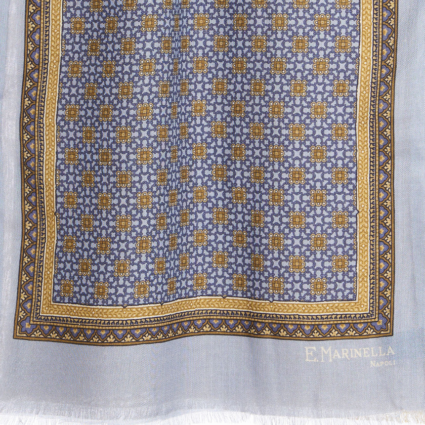 POWDER BLUE DOUBLE PATTERNED WOOL AND SILK SCARF