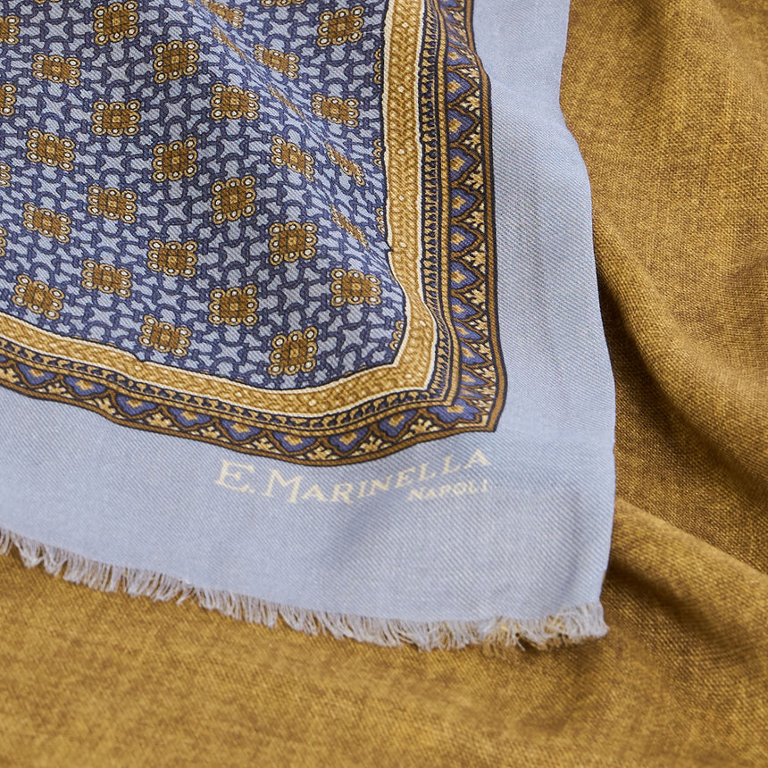 POWDER BLUE DOUBLE PATTERNED WOOL AND SILK SCARF