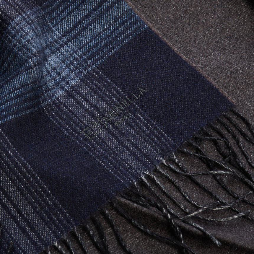 BICOLOR DARK BLUE SILK AND CASHMERE SCARF