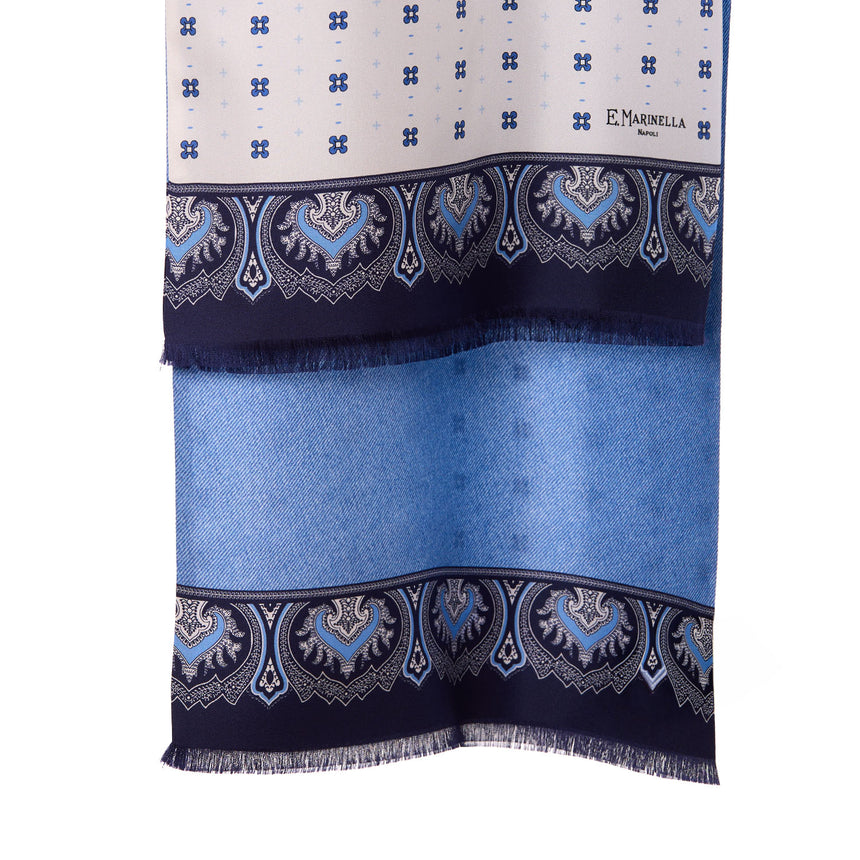 SCIARPA TUBOLARE BEIGE E AZZURRA IN SETA TWILL