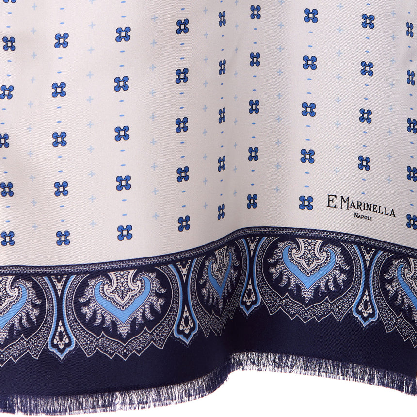 SCIARPA TUBOLARE BEIGE E AZZURRA IN SETA TWILL
