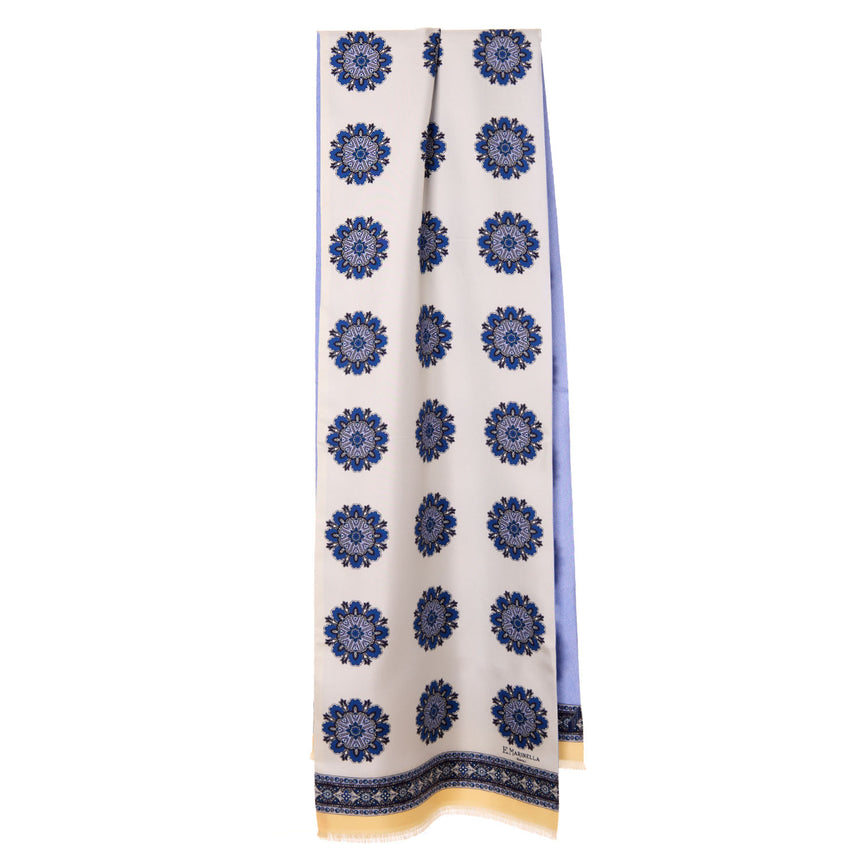 BEIGE AND LIGHT BLUE DOUBLE SILK SCARF