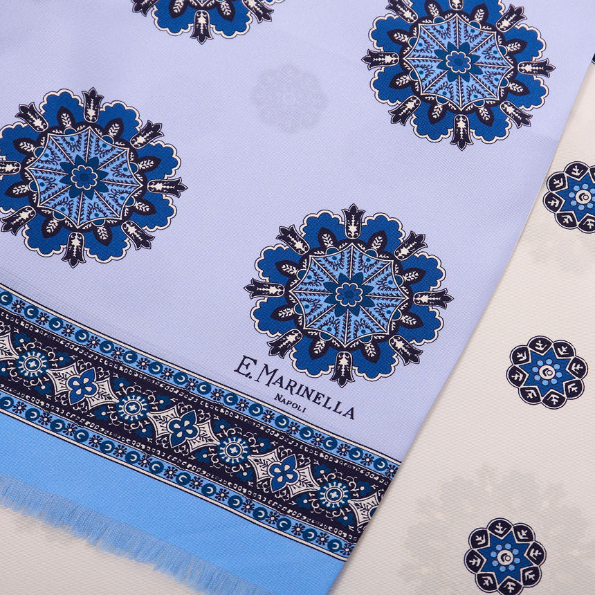 LIGHT BLUE AND BEIGE DOUBLE SILK SCARF