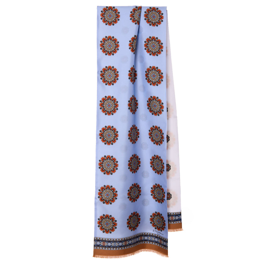 LIGHT BLUE AND BEIGE DOUBLE SILK SCARF