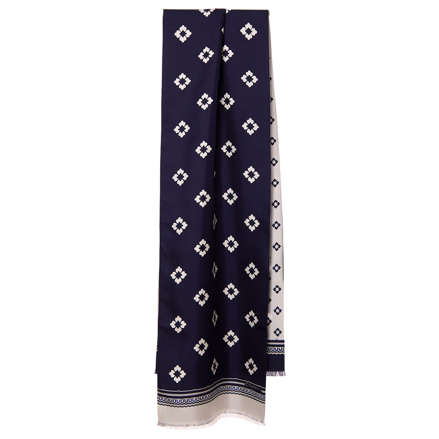 DARK BLUE AND WHITE DOUBLE SILK SCARF