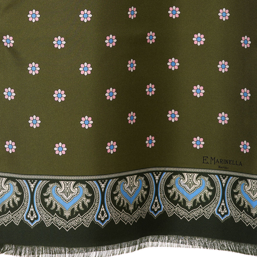 GREEN AND LIGHT BLUE DOUBLE SILK SCARF