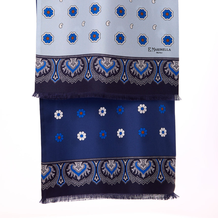 SCIARPA TUBOLARE AZZURRA E BLU SCURO IN SETA TWILL