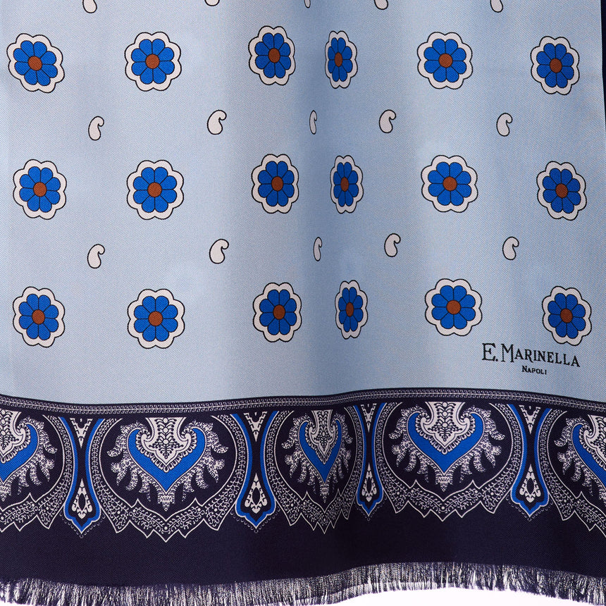 SCIARPA TUBOLARE AZZURRA E BLU SCURO IN SETA TWILL