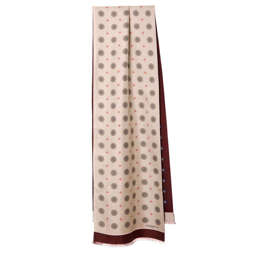 BEIGE AND BURGUNDY DOUBLE SILK SCARF
