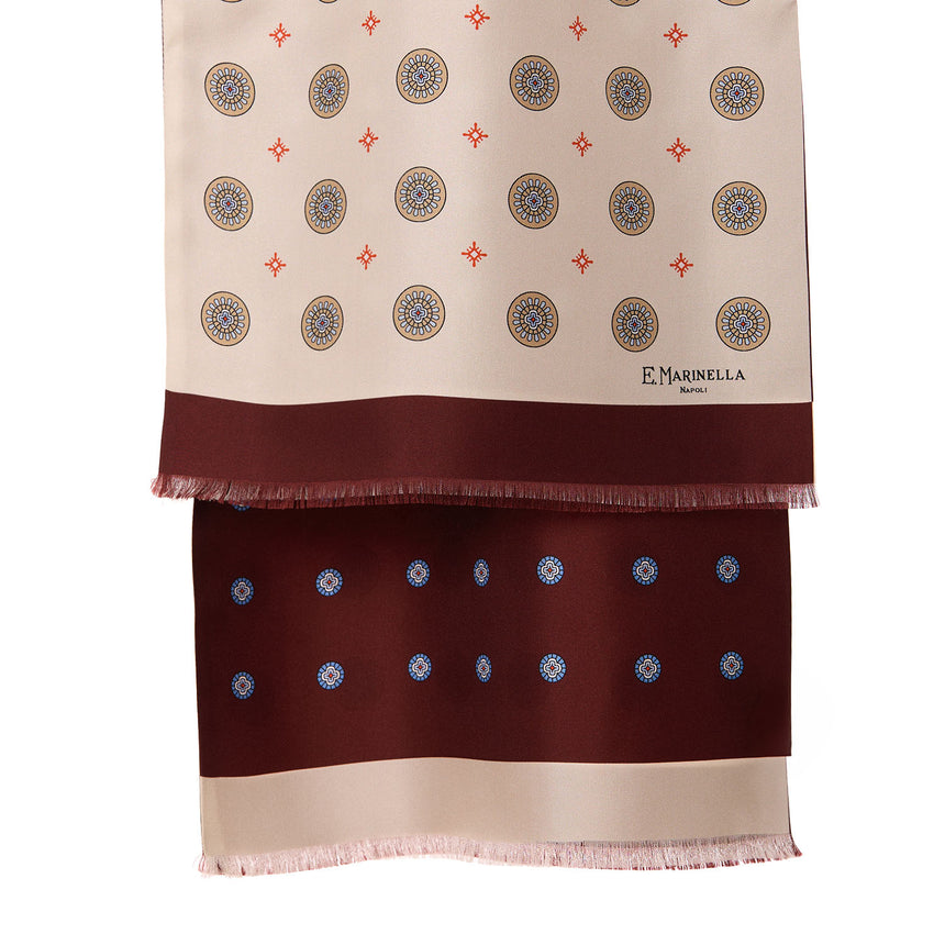 BEIGE AND BURGUNDY DOUBLE SILK SCARF