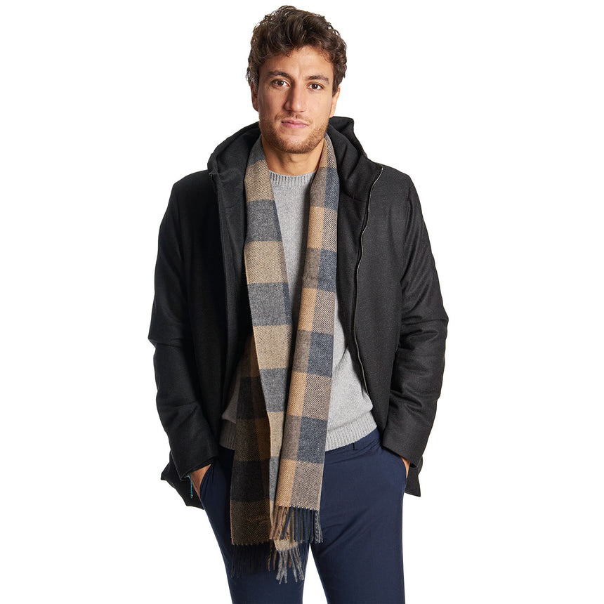 GREY AND BEIGE CASHMERE PLAID SCARF