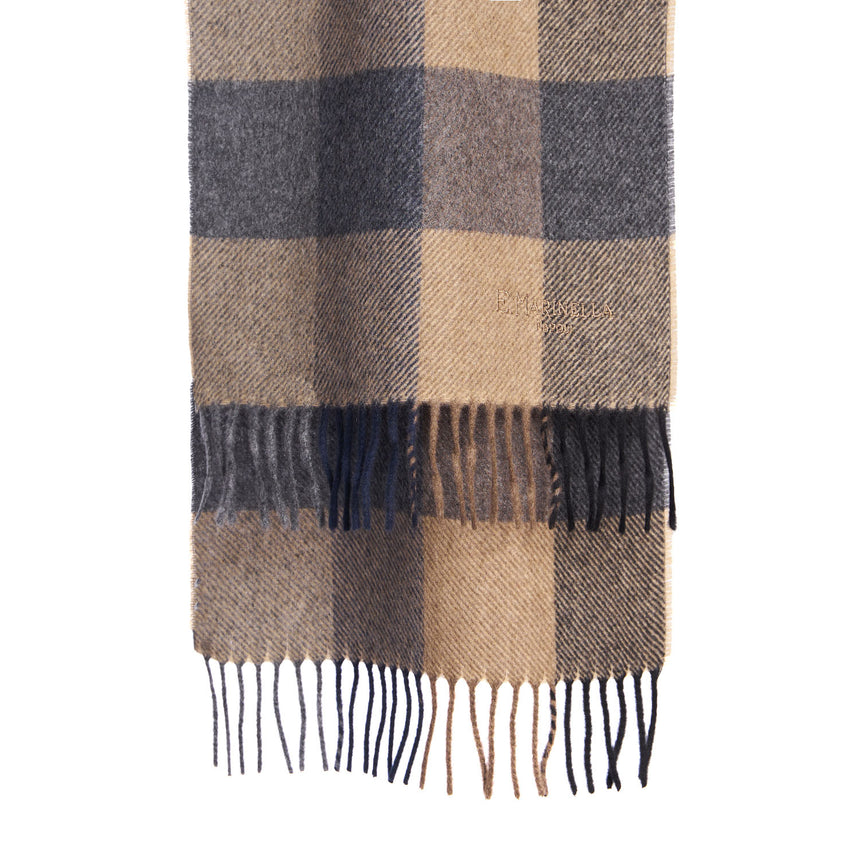 GREY AND BEIGE CASHMERE PLAID SCARF