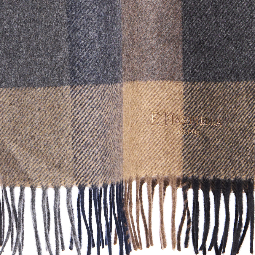 GREY AND BEIGE CASHMERE PLAID SCARF