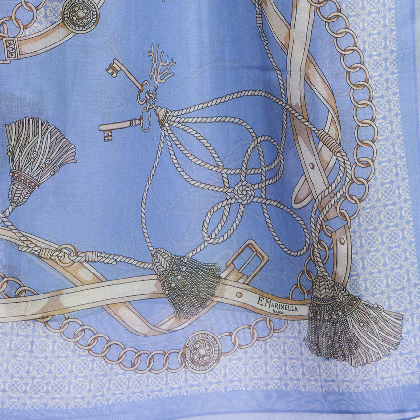 SCIARPA TUBOLARE IN VOILE DI COTONE E SETA AZZURRO POLVERE