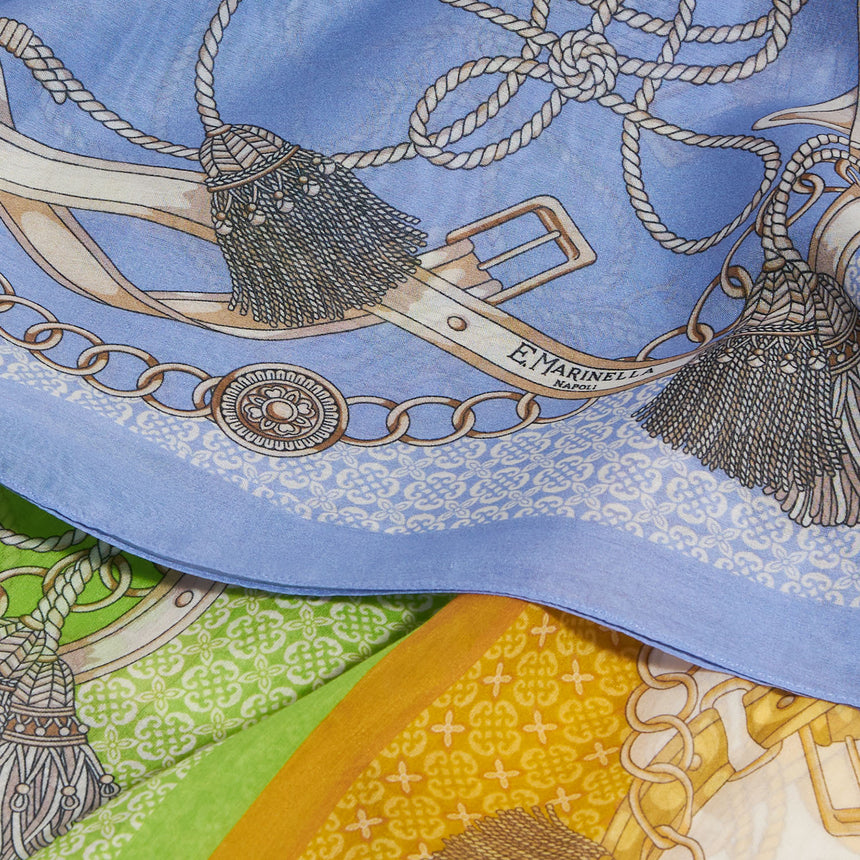 SCIARPA TUBOLARE IN VOILE DI COTONE E SETA AZZURRO POLVERE