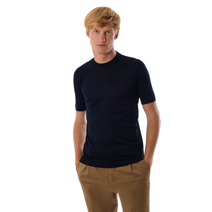 DARK BLUE SILK T-SHIRT