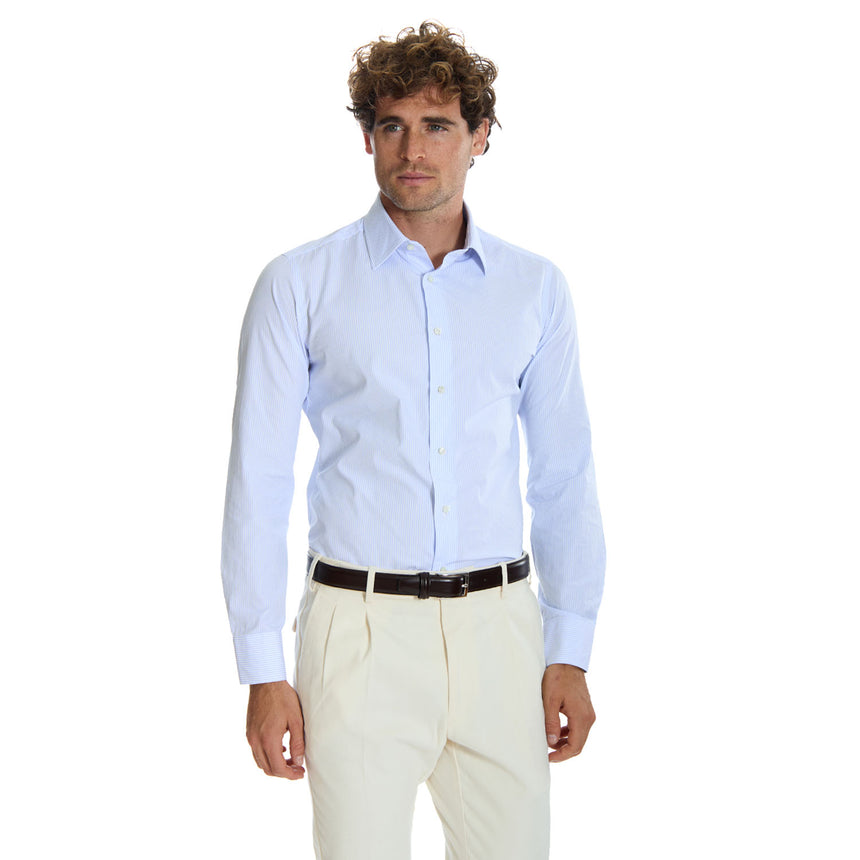 CAMICIA CLASSICA A RIGHE BIANCO E AZZURRO SLIM