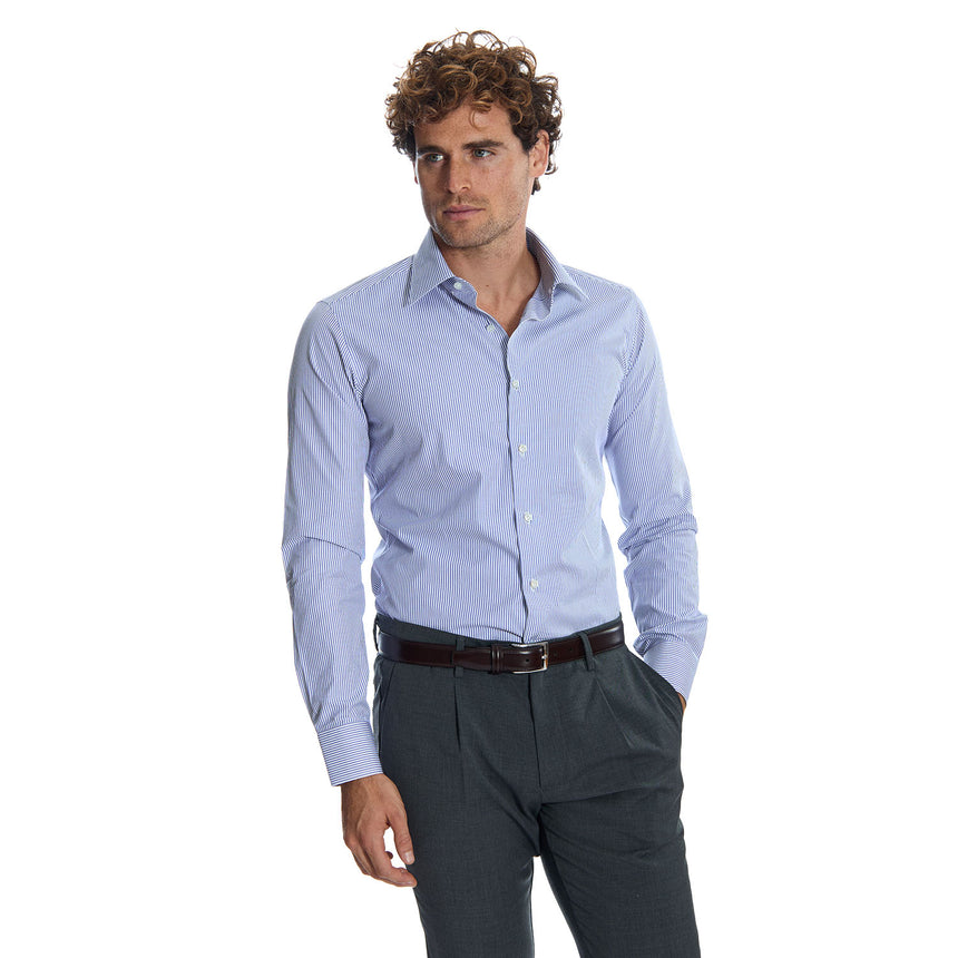 CAMICIA CLASSICA A RIGHE BIANCO E BLU SLIM