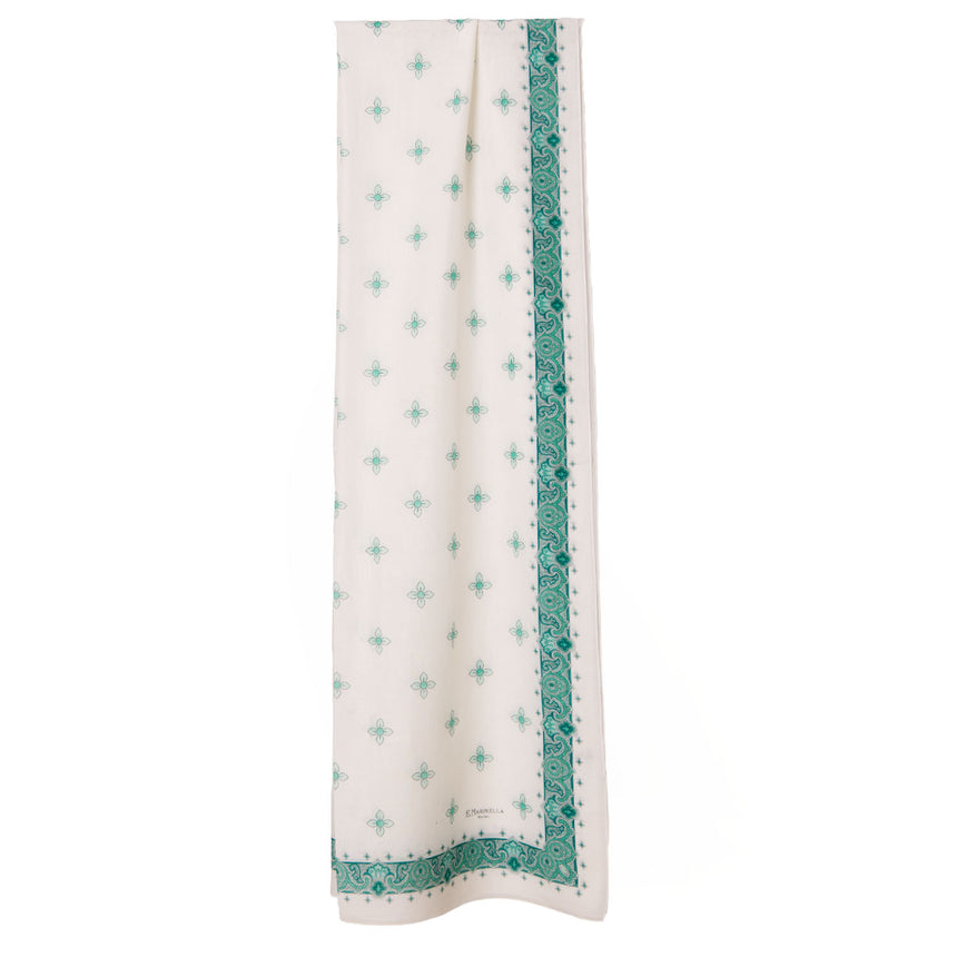 WHITE AND GREEN STOLE IN COTTON VOILE AND SILK