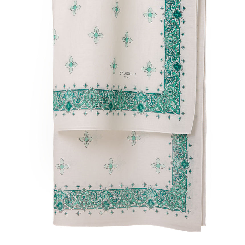 WHITE AND GREEN STOLE IN COTTON VOILE AND SILK