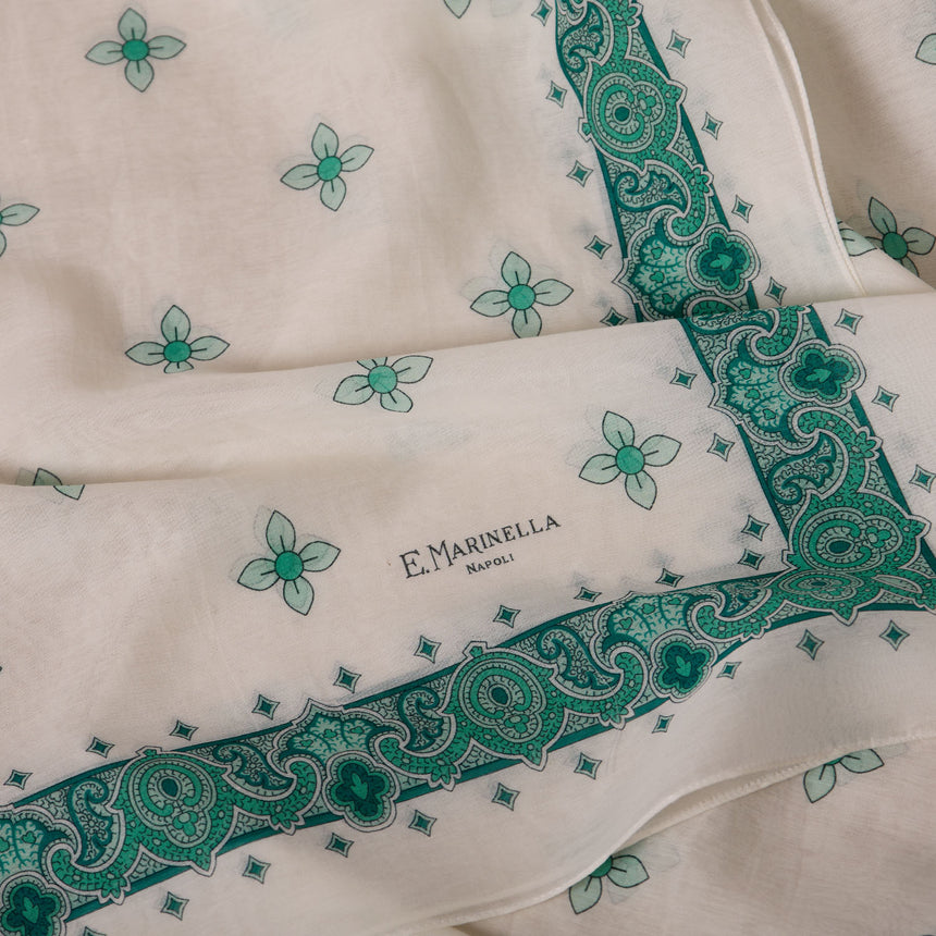 WHITE AND GREEN STOLE IN COTTON VOILE AND SILK