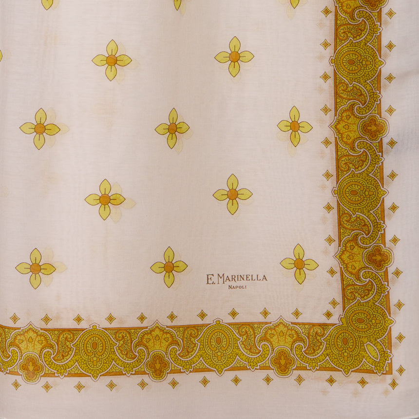 WHITE AND YELLOW STOLE IN COTTON VOILE AND SILK