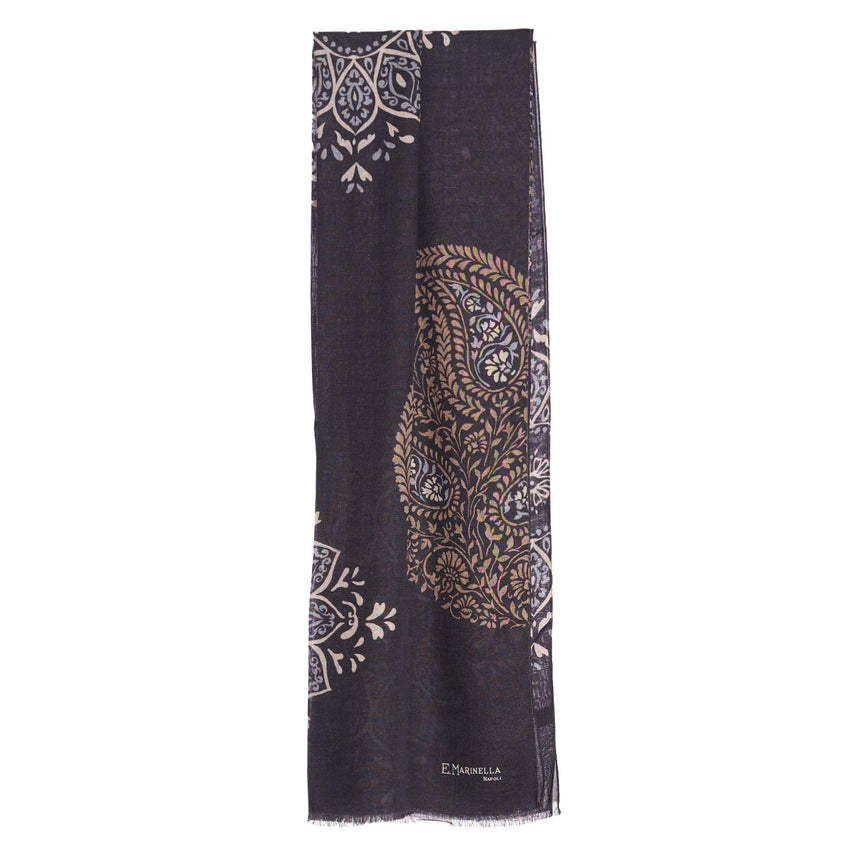 DARK BROWN WOOL, SILK AND CASHMERE STOLE