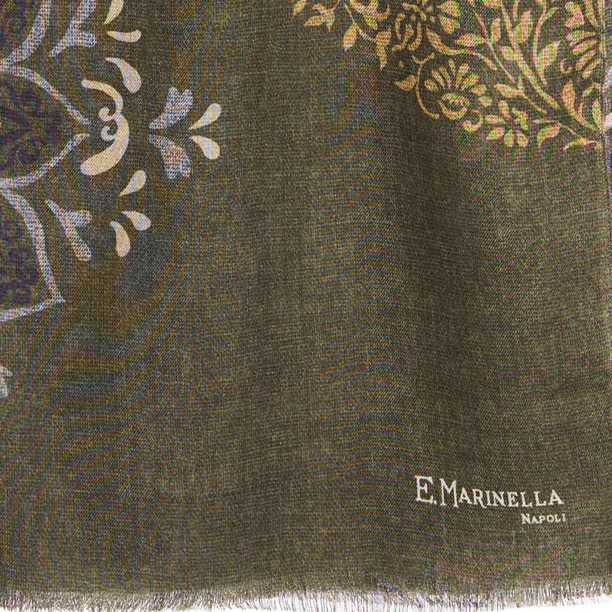 OLIVE GREEN WOOL, SILK AND CASHMERE STOLE