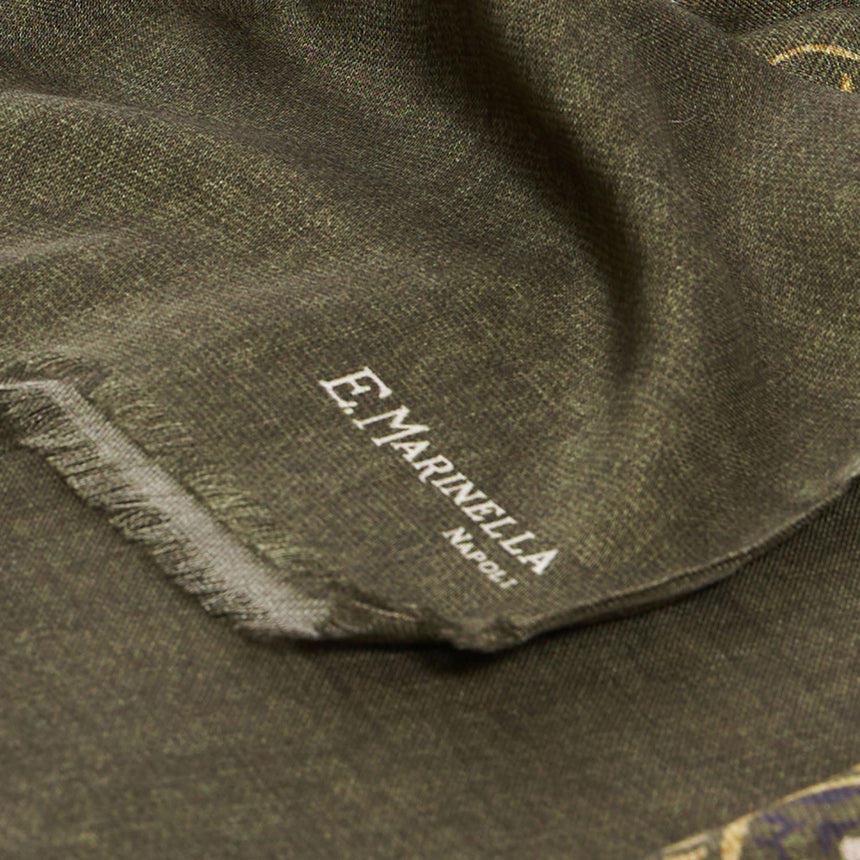 OLIVE GREEN WOOL, SILK AND CASHMERE STOLE