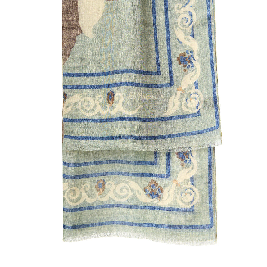 GREEN WOOL, SILK AND CASHMERE STOLE