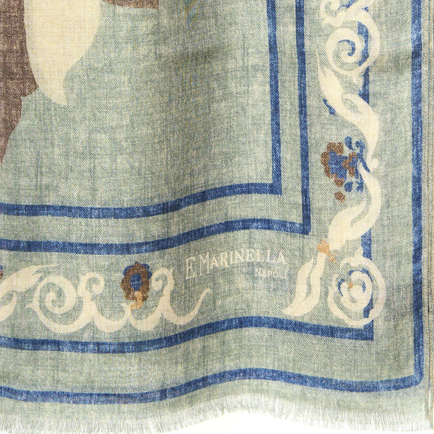 GREEN WOOL, SILK AND CASHMERE STOLE