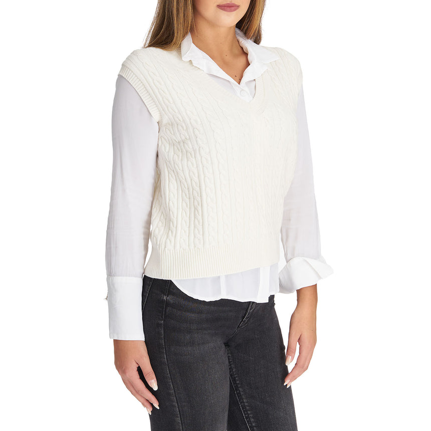 PULLOVER SMANICATO CON TRECCE BIANCO IN LANA