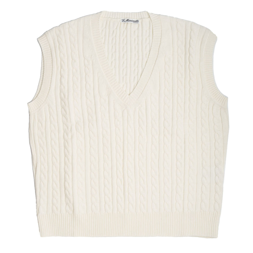 PULLOVER SMANICATO CON TRECCE BIANCO IN LANA
