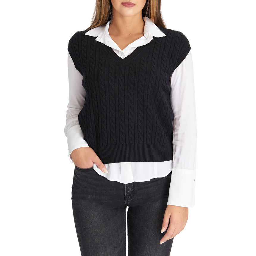 PULLOVER SMANICATO CON TRECCE NERO IN LANA