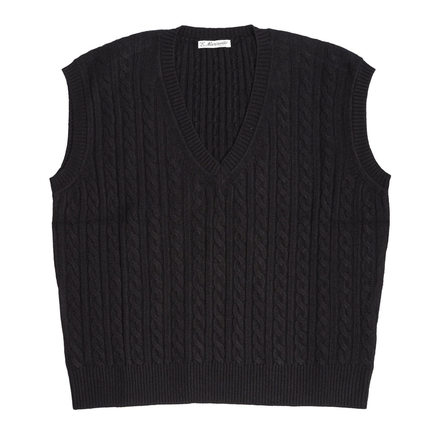 PULLOVER SMANICATO CON TRECCE NERO IN LANA