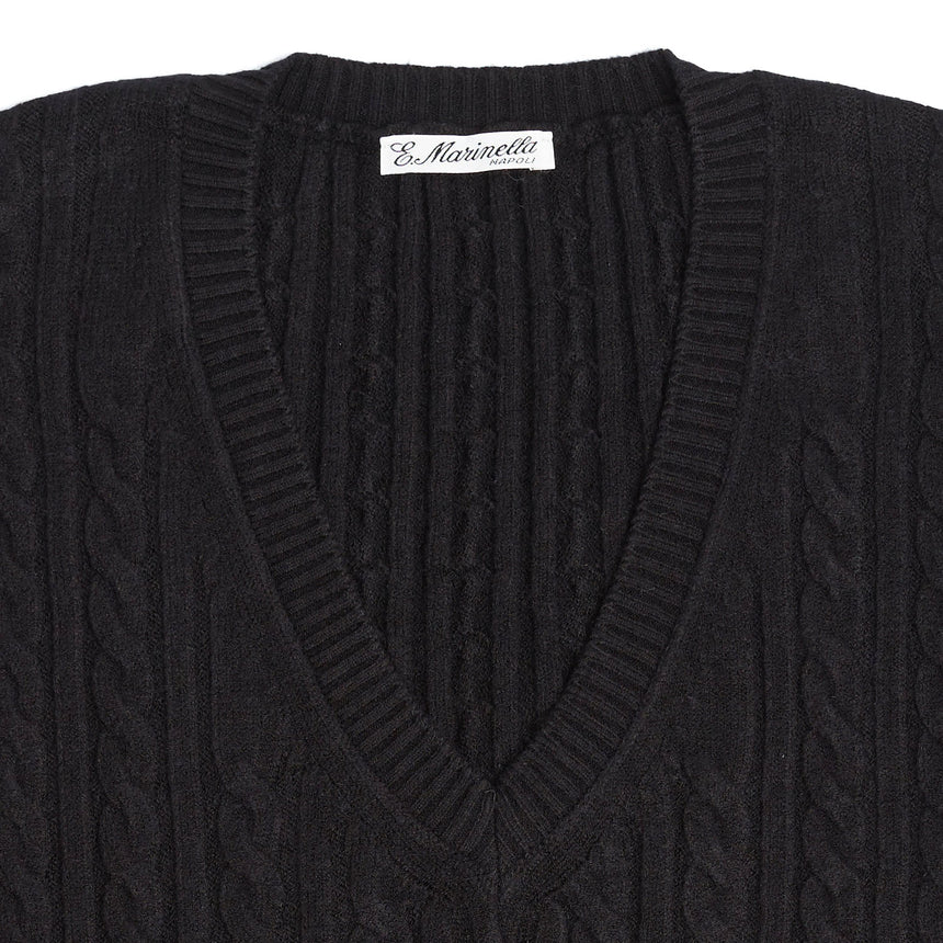 PULLOVER SMANICATO CON TRECCE NERO IN LANA