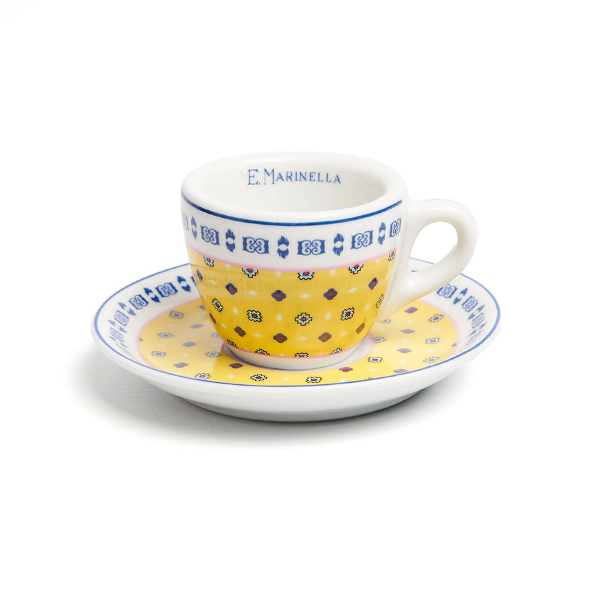 SET DI DUE TAZZINE DA CAFFÈ AZZURRO POLVERE E GIALLO