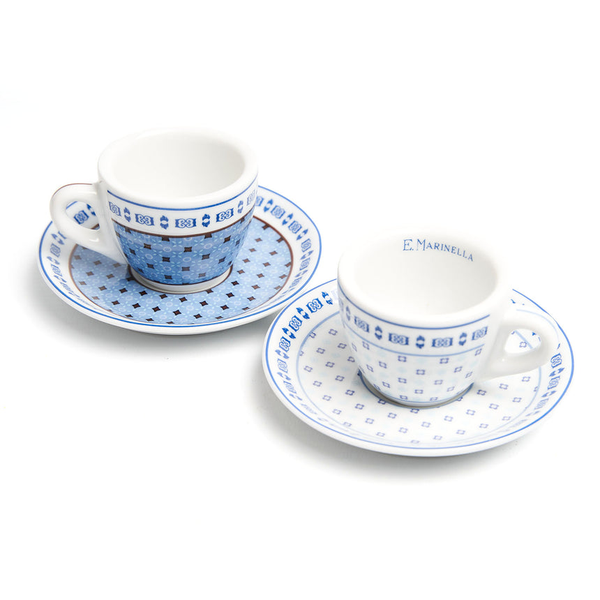 SET DI DUE TAZZINE DA CAFFÈ AZZURRO E BIANCO