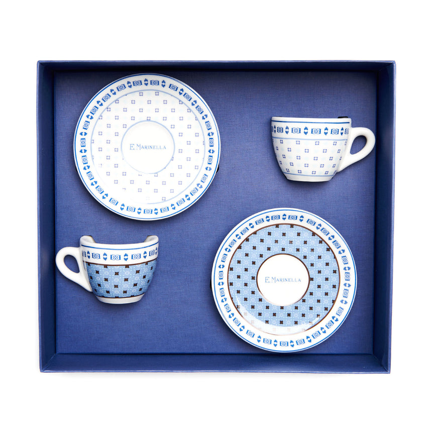 SET DI DUE TAZZINE DA CAFFÈ AZZURRO E BIANCO