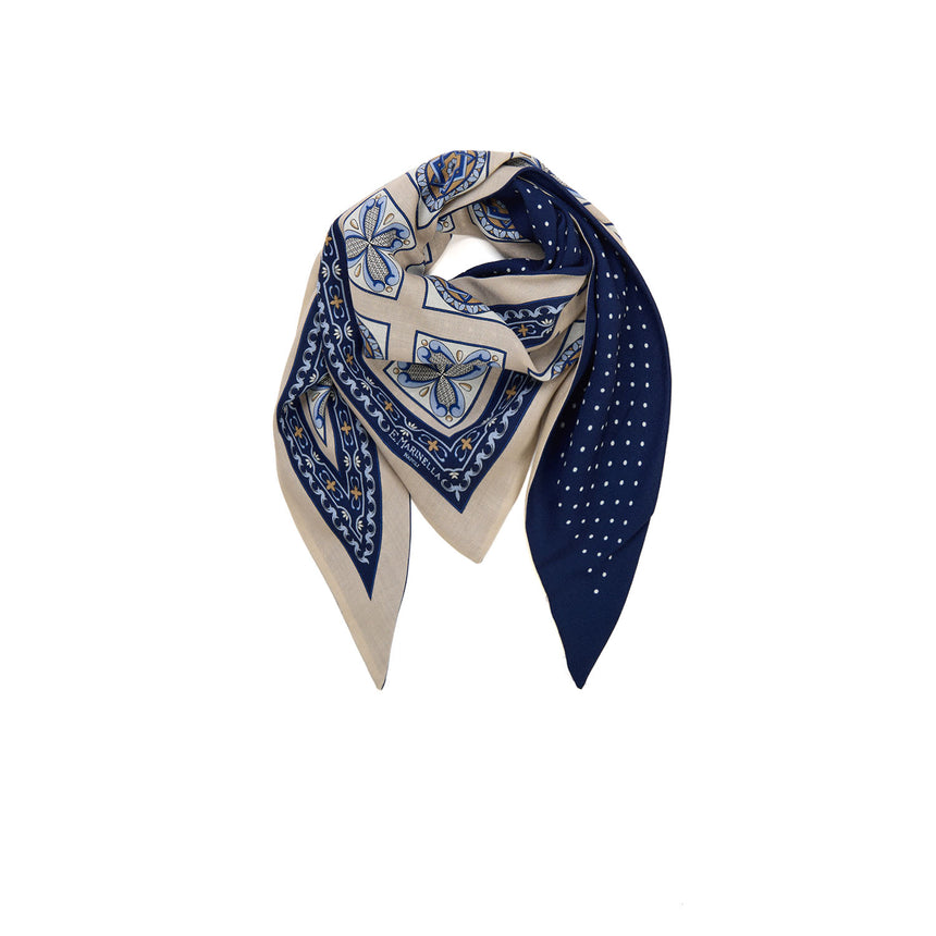 DARK BLUE TRIANGLE WOOL SCARF
